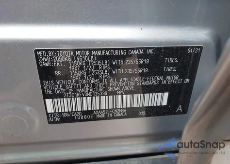 2021 Toyota Rav4 Xle Premium z USA, uszkodzony, nr VIN 2T3C1RFV0MC135399